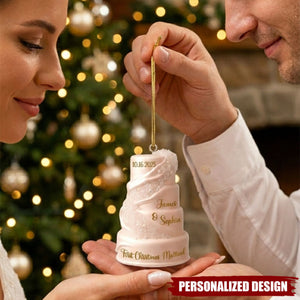 Just Married Keepsake, Wedding Cake Ornament - Personalized Acrylic Custom Shape Ornament