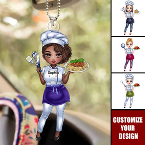 Custom Cartoon Female Chef - Personalized Acrylic Ornament