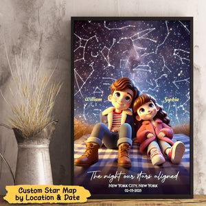 Cartoon Couple Sitting Under the Starry Night Personalized Poster
