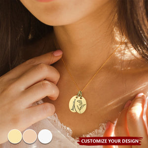 Hand-Drawn Birth Flowers - Personalized Oval Pendant Necklace