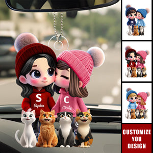 Cute Cartoon Couple You Me And Cute Cartoon Cat Personalized Acrylic Ornament