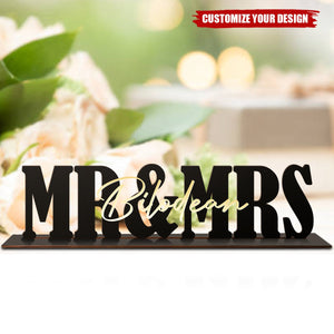 Mr And Mrs Wedding Name Sign - Personalized Wooden Plaque