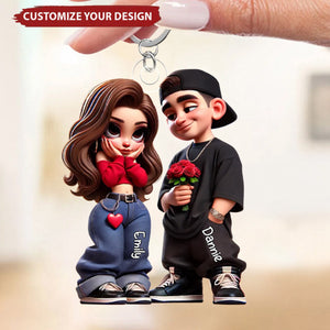3D Effect Y2K Couple Personalized Acrylic Keychain, Perfect Gift For Couple, for him, for her