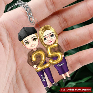 Cartoon Anniversary Couple - Personalized Acrylic Keychain, Gift For Couple