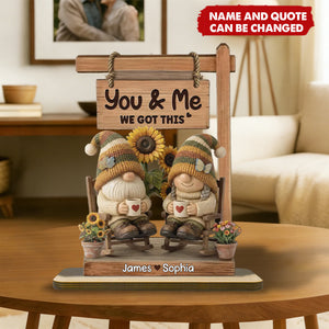 3D Effect Dwarf Couple Sitting On Rocking Chair - Personalized 2-Layered Wooden Plaque - Anniversary, Valentine's Day Gift For Him, Gift For Her