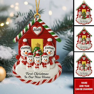First Christmas In Our New Home With Snowmen - Personalized Wooden Ornament