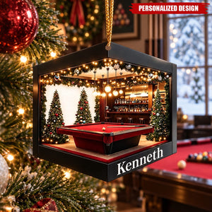 Personalized Billiard Pool Table 2D Flat Acrylic Christmas Ornament Custom Name