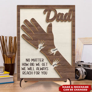We Hold Our Hands Together And Forever - Family Personalized 2-Layered Wooden Plaque With Stand - Gift For Dad, Grandpa