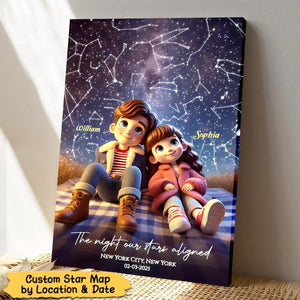 Cartoon Couple Sitting Under the Starry Night Personalized Poster