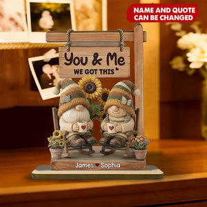 3D Effect Dwarf Couple Sitting On Rocking Chair - Personalized 2-Layered Wooden Plaque - Anniversary, Valentine's Day Gift For Him, Gift For Her
