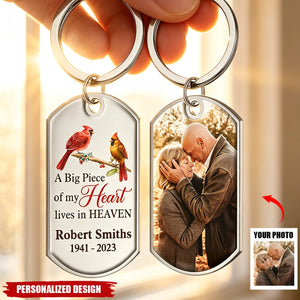 Personalized Memorial Photo Keychain - A Big Piece Of My Heart Lives In Heaven Cardinal Remembrance Keychain