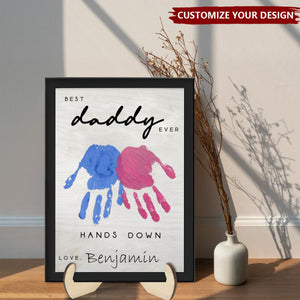 Hands Down Best Dad Ever - Personalized Engraved 2-Layer Wooden Sign, Handmade Fathers Day Gift