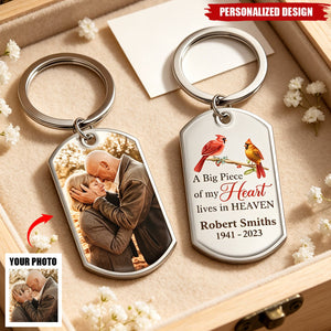Personalized Memorial Photo Keychain - A Big Piece Of My Heart Lives In Heaven Cardinal Remembrance Keychain