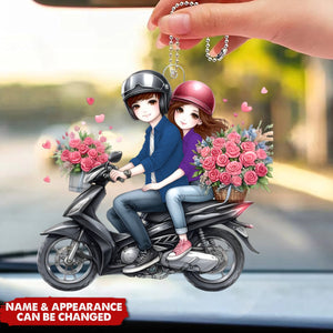 Motorcycle Couple - Personalized Acrylic Car Ornament - Valentine's Day Gift for Him, Gift for Her