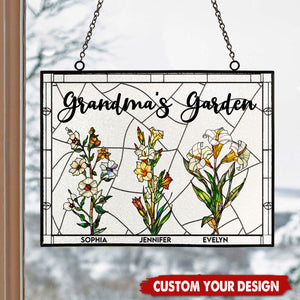 Grandma's Garden - Personalized Stained Glass Window Hanging Suncatcher