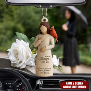 Always With You Cardinal & Woman Personalized Car Ornament, Memorial Sympathy Gift