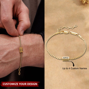 Stainless Steel Square Pearl Cube Personalized Bracelet, Gift For Dad