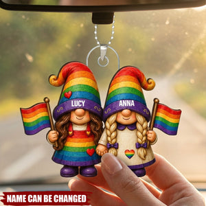 Love Is Love Rainbow Dwarf Couple - Personalized Car Hanger