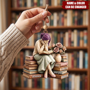 "Just A Girl Who Loves Books" Personalized Book Lover Wooden Ornament