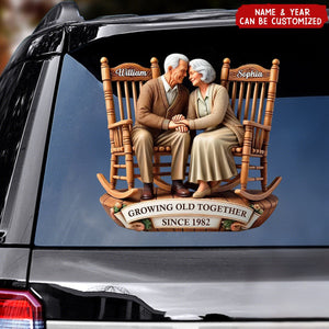 Old Couple Sitting On Rocking Chairs Together Personalized Decal
