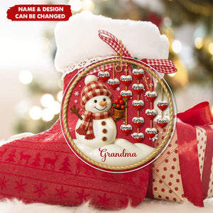 Customizable Acrylic Ornament With Snowman and Hearts, Personalized Christmas Gift For Family