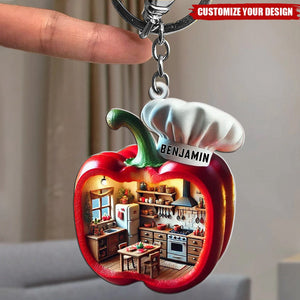 Chef Kitchen With Bell Pepper Design- Personalized Acrylic Keychain