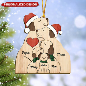 Christmas Dog Family - Personalized Shaped Wooden Ornament