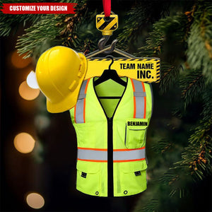 Heavy Equipment Operator Safety Vest - Personalized Acrylic Christmas Ornament