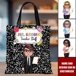 Teacher Composition Book Pattern Personalized Tote Bag, Back To School Gift For Teacher