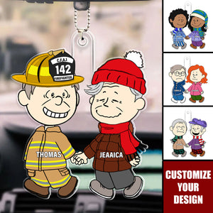 Firefighter Couple Happily Holding - Personalized Acrylic Car Ornament
