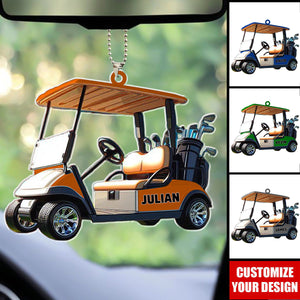Golfing Cart Xmas Ornament - Personalized Acrylic Car Ornament, Gift For Golf Lover