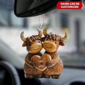 Highland Cowl Couple - Personalized Acrylic Car Ornament