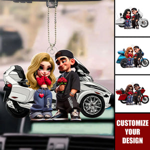 Y2K Style Motorcycle Couple - Personalized Acrylic Ornament, Valentine's Day Gift For Him, For Her
