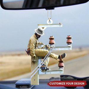 Personalized Lineman Acrylic Car Ornament - Custom Gift For Lineman