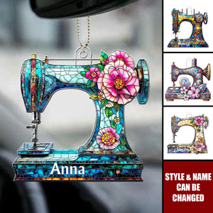 Personalized Custom Name Sewing Machine Shape Acrylic Ornament - Her Gift Idea
