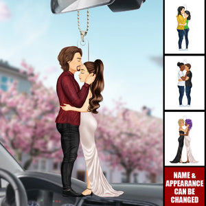 Kissing Couple - Personalized Acrylic Car Ornament - Valentine's Day Gift For Her, Gift For Him