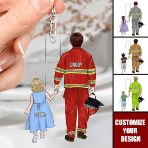 Firefighter Dad And Kid - Personalized Acrylic Keychain