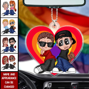 LGBT Y2K Couple Heart Personalized Ornament, Pride Month Gift For Couple, For Him, For Her