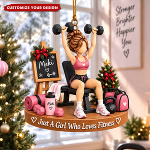 Personalized Fitness-Loving Girl Acrylic Christmas Ornament