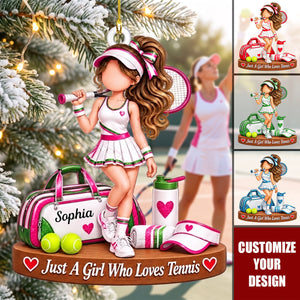 Personalized Ornament For Girls Who Love Tennis, Custom Name Tennis Player Christmas Gift