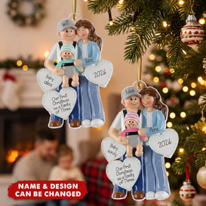 3D Effect First Christmas As Family Of Three Mom Dad & Baby In Carrier - Personalized Acrylic Ornament