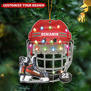 Hockey Helmet And Shoes - Personalized Acrylic Christmas Ornament, Gift For Hockey Lovers