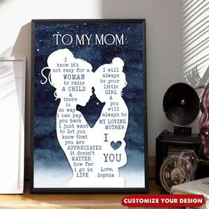 Mom & Daughter Silhouette Starry Night - Personalized Poster