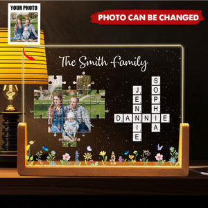 Family Crossword Puzzle Photo Uploaded Personalized U-Base Acrylic LED Night Light, Gift for Mom, Dad, Grandma