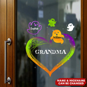 Grandma Mom Boo Flying Heart Personalized Decal, Halloween Decor