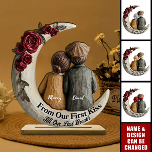 From Our First Kiss Till Our Last Breath Old Couple - Personalized Wooden Plaque
