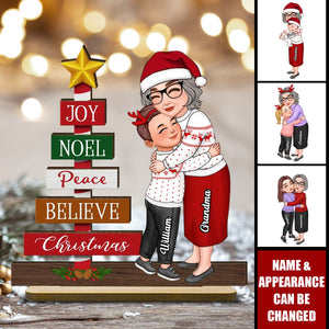 Joy Peace Believe Christmas Gift For Granddaughter Grandson Personalized 2-Layer Standing Wooden Plaque