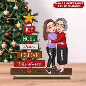 Joy Peace Believe Christmas Gift For Granddaughter Grandson Personalized 2-Layer Standing Wooden Plaque