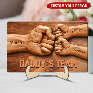 Daddy Team Fist Bump Personalized 2-Layered Standing Wooden Plaque, Father's Day Gift