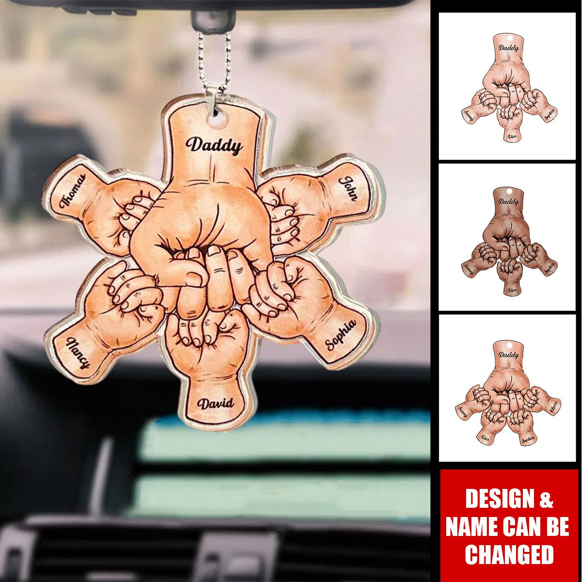 Dad Grandpa And Kids Fist Bump Hands Father‘s Day Gift Personalized Acrylic Car Ornament